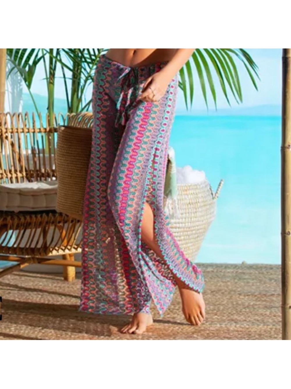 BECCA Women’s Pink Multi Crochet Beach Cover-Up Pants